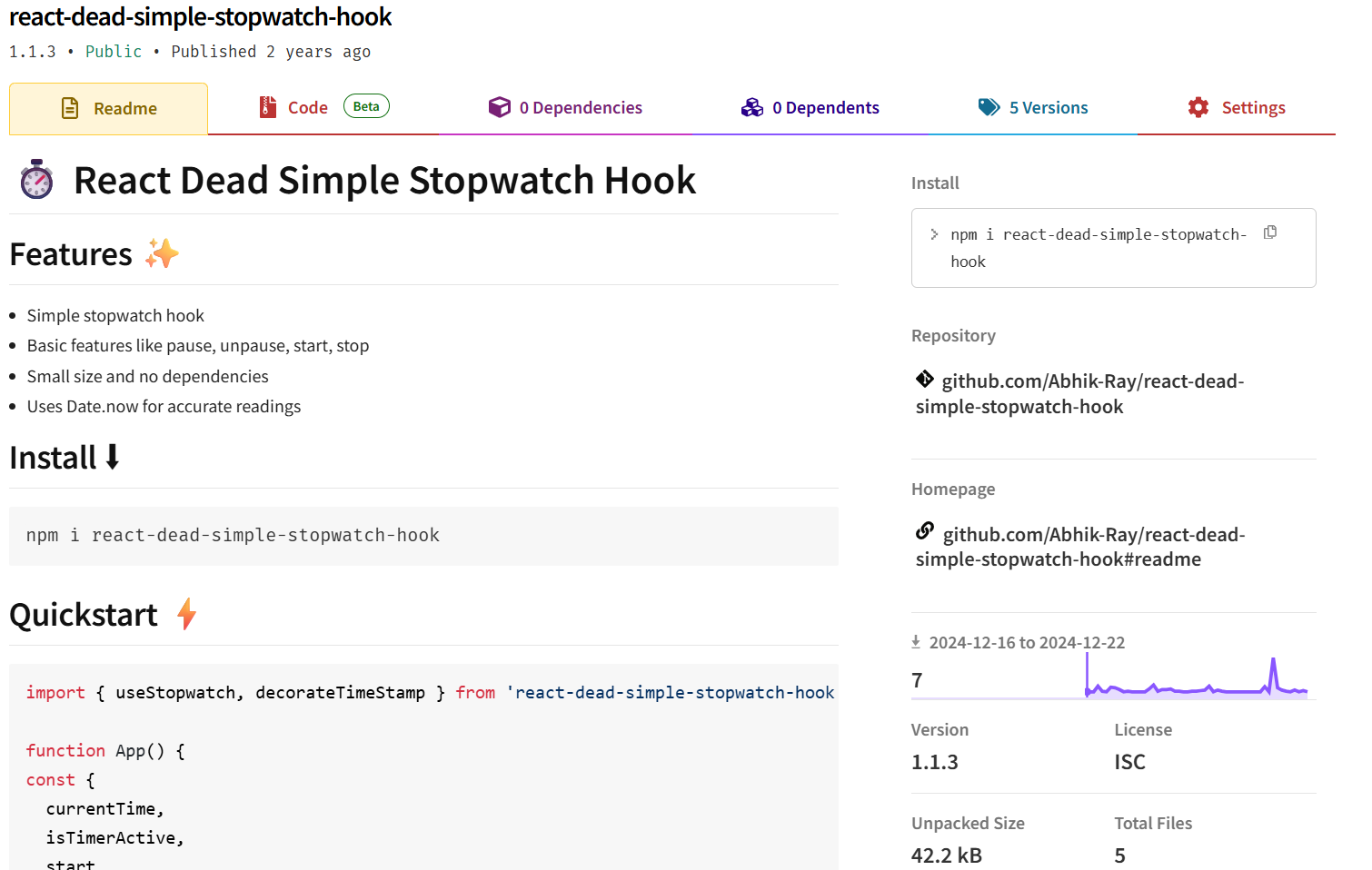 React Dead Simple Stopwatch Hook - 1